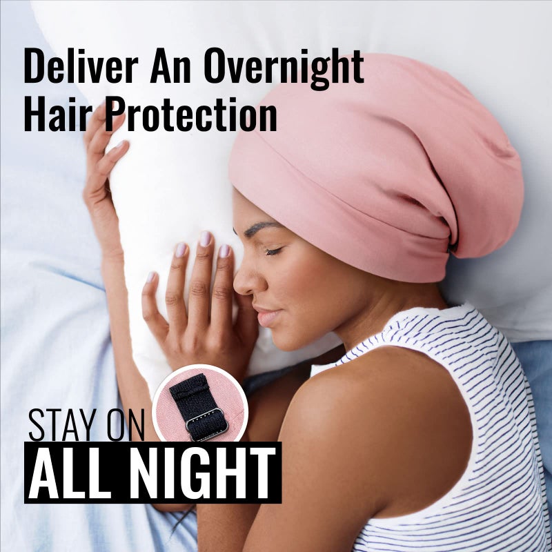 PARISBELLA Satin Lined Sleep Cap Bonnet for Curly Hair and Braids  Stay On All Night Hair Wrap with Adjustable Strap for Women and Men  Pink  Pack of 1 - Image 5